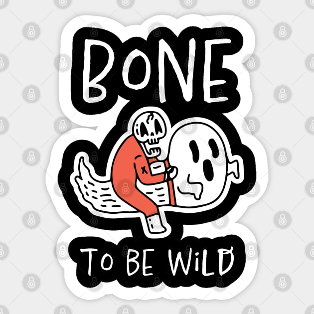 Bone to Be Wild – Funny Halloween Skeleton Riding Ghost Design Sticker by Butter Creative